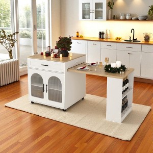 80" Expandable Kitchen Island with Marble Countertop, Dining Table Extension, Storage Cabinet, Drawers & USB for Dining Room or Kitchen - 1 of 4