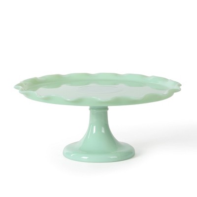Martha Stewart Highbrook 11" Handmade Jadeite Glass Cake Stand Ruffle Rim: Solid Pattern, Hand Wash, Dinnerware Set