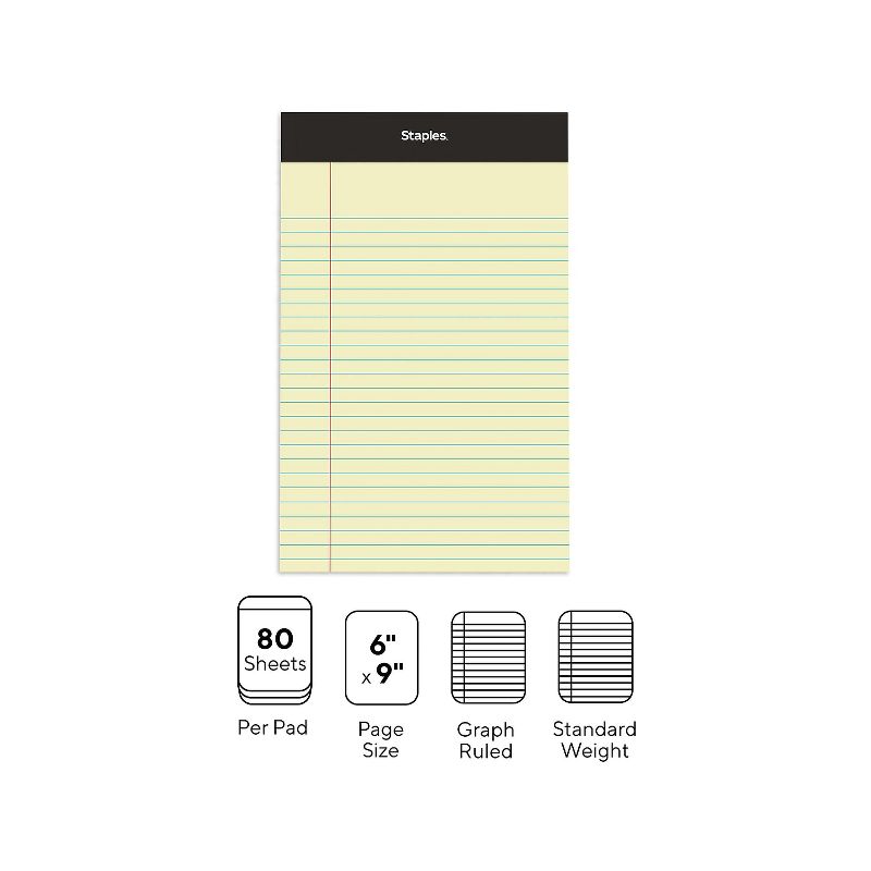 Staples Notepads 5" x 8" Narrow Canary 100 Sh./Pad 6 Pads/PK (35715-CC) 398212, 2 of 9