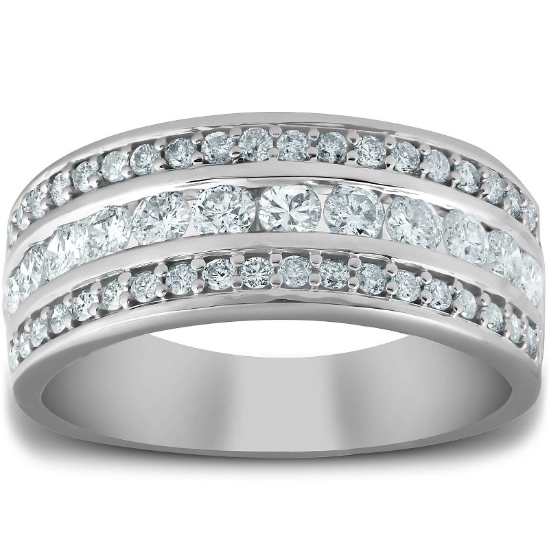 Pompeii3 1 Ct Diamond Three Row Womens Anniversary Wide Wedding Ring 10k White Gold, 1 of 5