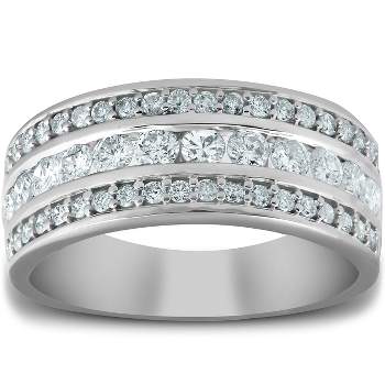 Pompeii3 1 Ct Diamond Three Row Womens Anniversary Wide Wedding Ring 10k White Gold