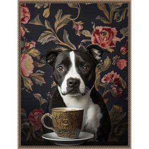 Amanti Art The Refined Staffy Cafe Moment by Mowzu  Framed Canvas Wall Art - 1 of 4