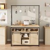 Kitchen Bakers Rack with Charging Outlet, Microwave Stand with Sliding Door & Open Shelves, Convenient Hooks, Space-Saving Coffee Bar Table for - 2 of 4
