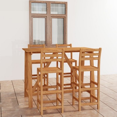 Outdoor Bar Set Natural wood Solid acacia wood Medium Footrest vidaXL