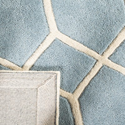 Blue and Ivory Geometric Hand-Tufted Wool Area Rug, 6' x 9'