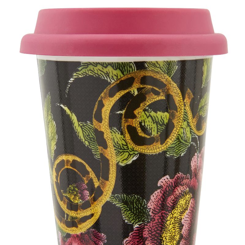 Spode Creatures of Curiosity 10-Ounce Travel Mug with Lid, Tumbler for Coffee and Tea, Dishwasher and Microwave Safe, Dark Floral Motif, 2 of 7