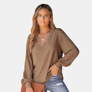 Women's Cutout Scalloped Lace V-Neck Shirt Top - Cupshe - 1 of 4