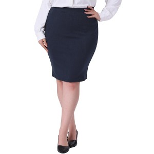 Agnes Orinda Women's Plus Size Texture Elastic Tight Fitting High Waist Business Casual Midi Pencil Skirt - 1 of 4
