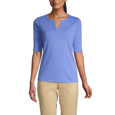 Lands' End Women's Cotton Polyester Modern Half Sleeve Splitneck ...