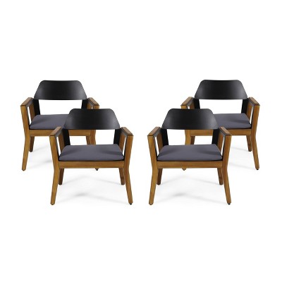 Soho 4pk Outdoor Acacia Wood Club Chairs with Cushions - Teak/Black/Dark Gray - Christopher Knight Home