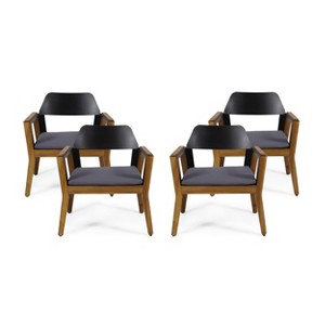 Soho 4pk Outdoor Acacia Wood Club Chairs with Cushions - Teak/Black/Dark Gray - Christopher Knight Home - 1 of 4