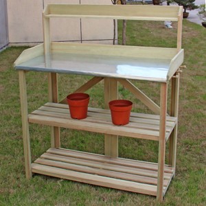 Costway Outdoor Garden Wooden Potting Work Bench Station Planting Workbench W/ 3 Shelf - 1 of 4