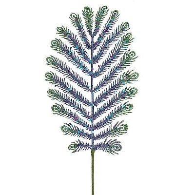 North Star 30" Green and Blue Glitter Peacock Feather Artificial Christmas Spray
