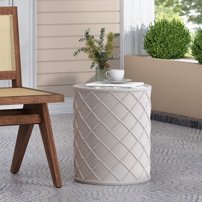 Maggift Patio End Tables, Stylish End Tables for Indoor and Outdoor Use, Ideal for Gardens, Backyard, Special Design, Off White, 15.25"*15.25"*18.25"