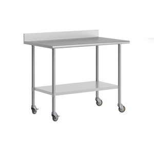 Flash Furniture Reese 30" x 36" Prep and Work Table with Stainless Steel Top Shelf, 4" Backsplash, Adjustable Galvanized Steel Undershelf, 4 Casters - 1 of 4