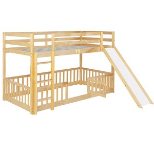 NicBex Twin Over Twin Bunk Bed with Slide and Guardrail,Twin Loft Bed with Ladder and Convenient Gate,Solid Pine Wood Bunk Beds for Bedroom - 1 of 4