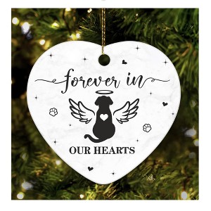 Dog Memorial Heart Ornament - Ceramic Pet Loss Keepsake with Angel Wings - Forever in Our Hearts - 1 of 4