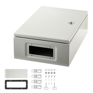 VEVOR Carbon Steel Electrical Box, 16x12x6 inches, Hinged Cover, IP66 Waterproof & Dust Resistant, Includes Mounting Plate, Gray-white - 1 of 4