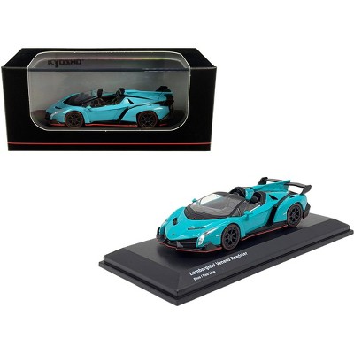 Lamborghini Veneno Roadster Light Blue with Red Line 1/64 Diecast Model Car by Kyosho