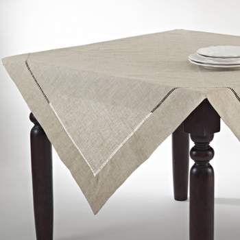 Saro Lifestyle Natural Toscana Tablecloth With Hemstitched Border