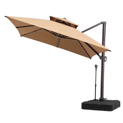 Pellebant 10'x13' Patio Cantilever Umbrella Double Top Design UV30+ Fabric High Strength Aluminum Pole with 360° Rotation 5 Height Settings