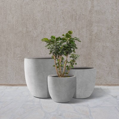 Natural Concrete Round Planters Set of 3 with Drainage Holes
