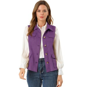 INSPIRE CHIC Women's Buttoned Sleeveless Faux Suede Utility Vest with Cargo Pocket - 1 of 4