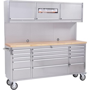 15-Drawer Tool Chest, 72 inch Rolling Workshop Cabinet with Rubber Wood Desktop, Garage Workshop Storage Cabinet with Locking Wheels - 1 of 1