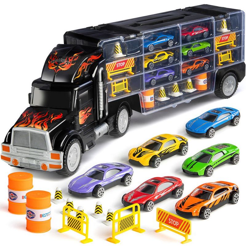 Toy Truck Transport Car Carrier - Includes 6 Toy Cars & Accessories - Play22Usa, 1 of 13