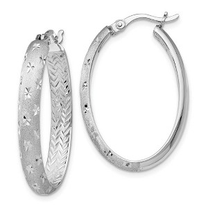 Black Bow Jewelry 4mm Diamond-Cut Sterling Silver Oval Hoop Earrings, 30mm (1 1/8 in) - 1 of 4
