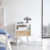 15.75" Rattan End table with Power Outlet & USB Ports , Modern nightstand with drawer and solid wood legs, side table for living room, bedroom, white - 2 of 4