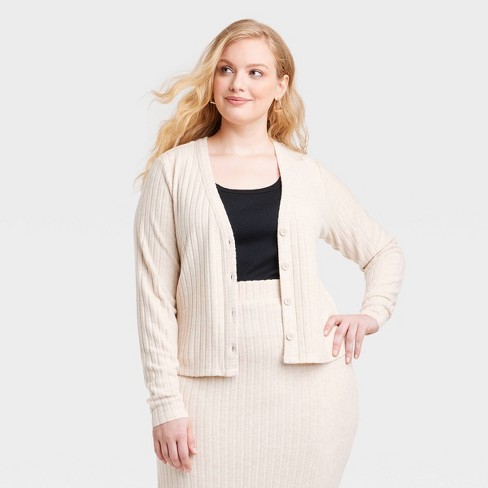 Women's Cozy Long Sleeve Cardigan - Universal Thread™ Heather Cream 4X