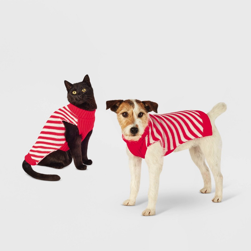 Small Candy Cane Stripe Dog and Cat Sweater - Red - Wondershop