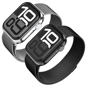 Vena 2 Pack For Apple Watch Band Series 10 42mm, Stainless Steel Apple Watch Band Series 7 41mm Band Series 8 Series 9 iWatch 40mm, Silver+Black - 1 of 4
