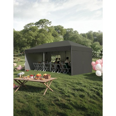 10'x20' Commercial Pop Up Canopy Tent - Heavy Duty Steel Frame with 4 Sidewalls, Waterproof 210D Oxford, Black