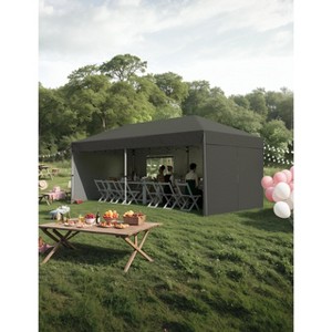 10'x20' Commercial Pop Up Canopy Tent - Heavy Duty Steel Frame with 4 Sidewalls, Waterproof 210D Oxford, Black - 1 of 4