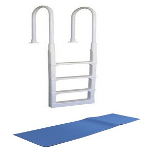 Main Access 200300 ProSeries Above Ground Swimming Pool Step Ladder Entry System with Adjustable Handrails Bundled with Swimline 9" x 24" Ladder Mat - 1 of 4