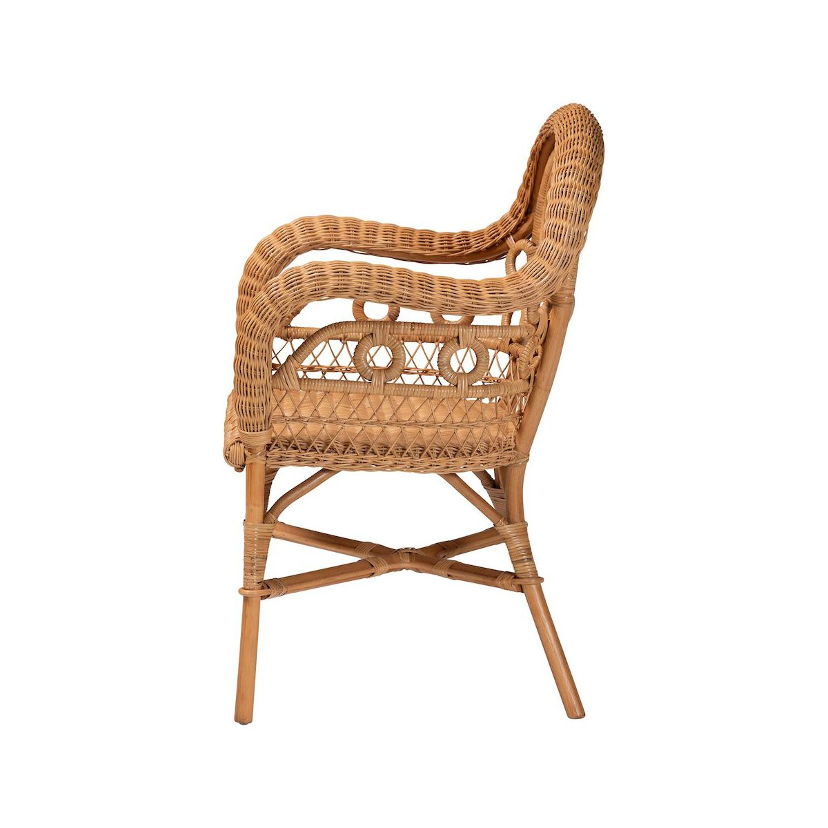 bali & pari,Abigale Natural Rattan Dining Chair - Handwoven Wicker Accent Chair with Arms - thumbnail 3