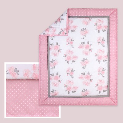 The Peanutshell Pink Floral Crib Bedding Set - 3pc