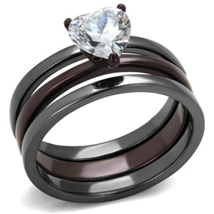 Slickblue Two-Tone Stainless Steel Ring, Women's Ring, Clear CZ Heart, IP Black & Brown, Wedding Style, Sizes 5-10 - 1 of 4