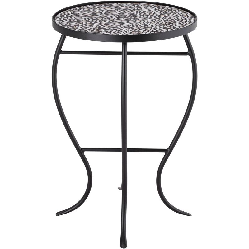 Teal Island Designs Modern Black Round Outdoor Accent Side Tables 14" Wide Set of 2 Free-Form Mosaic Tabletop Front Porch Patio Home House, 5 of 8