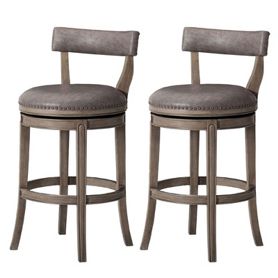 Maven Lane Alexander Rotating Low Back Kitchen Stool in Vegan Leather Seat, Set of 2