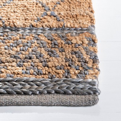 Gray and Beige Hand-Knotted Geometric Jute Rug 4' x 6'