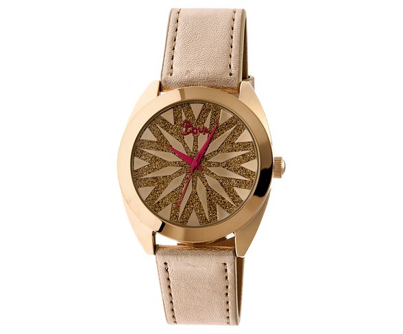 Women's Boum Etoile Glitter-Inlaid Dial Leather Strap Watch- Gold