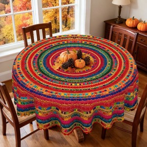 LOVEVOOK Washable Round Boho Tablecloth, Rectangle Bohemia Table Cover for Party Picnic Dinner Christmas Decor Indoor and Outdoor - 1 of 4