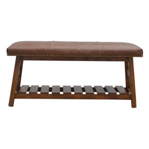TiramisuBest Grey and Oak Tufted Bench, Grey Fabric Entryway Bench, 50.0"L x 18.0"W x 17.0"H - 1 of 4