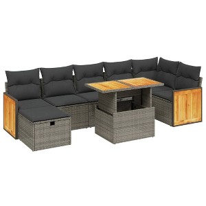vidaXL 8 Piece Patio Sofa Set with Cushions Gray Poly Rattan - without storage - 1 of 4