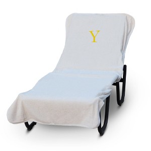 BC BARE COTTON Luxury Hotel & Spa Monogrammed Pool Chaise Lounge Cover, Standard Size 90 X 29 Inches - White - Gold Block - 1 of 4