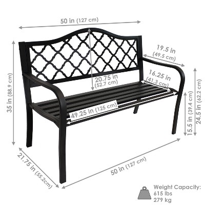 Sunnydaze 50-Inch Black Cast Iron Lattice Outdoor Garden Bench