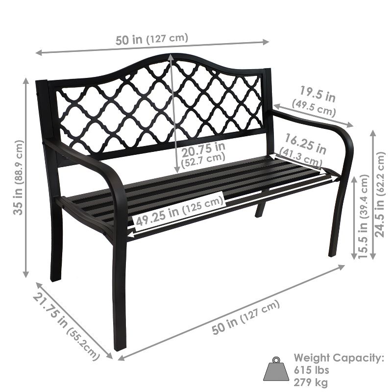 Sunnydaze 2-Person Lattice Design Black Cast Iron Outdoor Garden Bench, 4 of 13